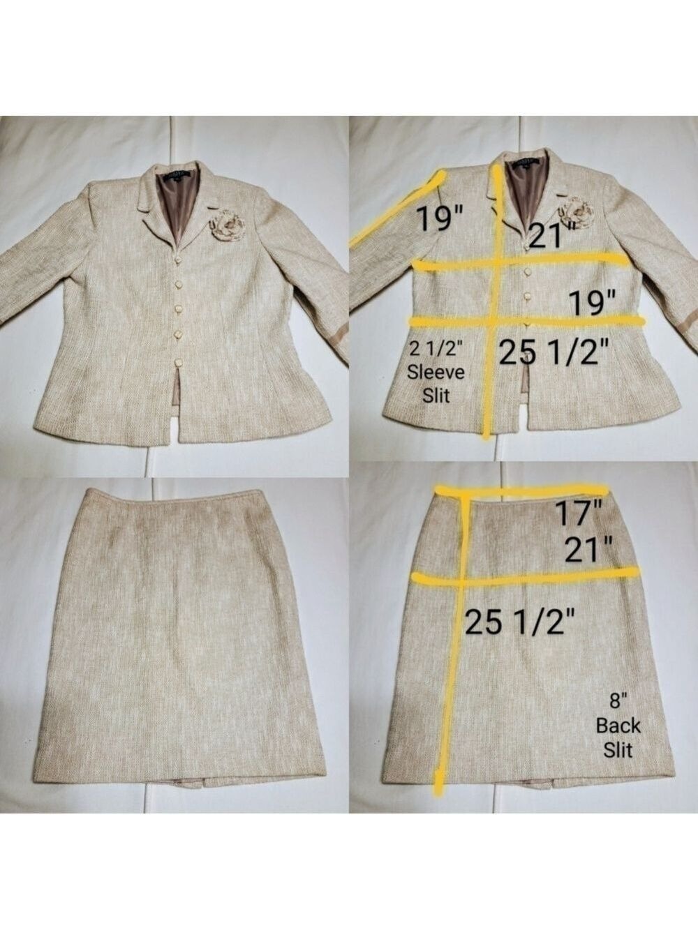 Kasper Beige Woven Blazer Skirt Suit Size 14 - Picture 12 of 12
